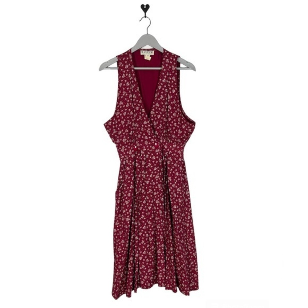 Vintage jumper dress size 12‎ button waist burgundy floral pockets